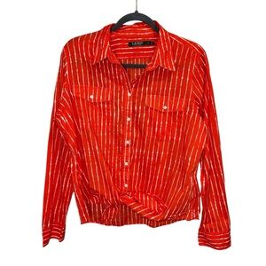 Lauren Ralph Lauren stripe button down tie top women's extra large
